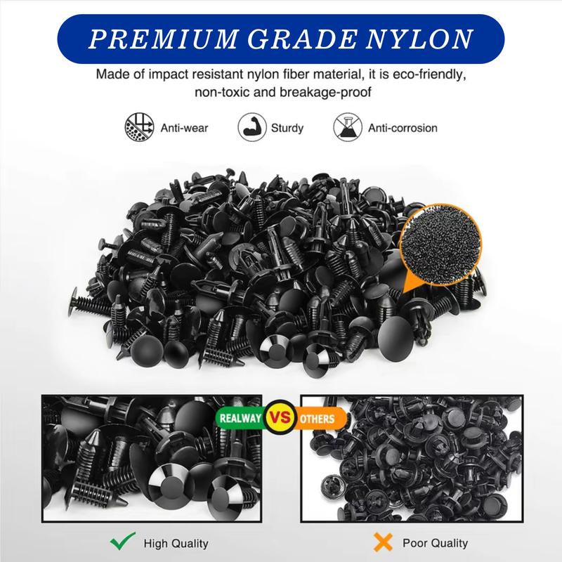 [200-PC 6-Size Complete Set] Automotive Plastic Rivet Clips & Retainers - Heavy-Duty Push Pin Fasteners for Universal Fender, Bumper, and Body Panel Installation