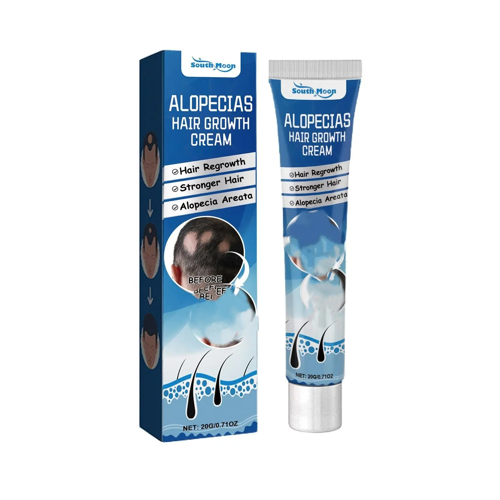 【Scalp Hair Growth Care Ointment】South Moon Unscented 20g Hair Growth Cream - Hair Growth Stimulator for Alopecia, Infused with Natural Herbs (Saffron, Matrine, Ginseng Extracts), Strengthens Hairline for Daily Haircare