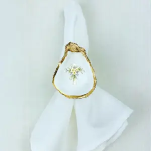 Easter Floral Cross Oyster Shell Rattan Napkin Ring