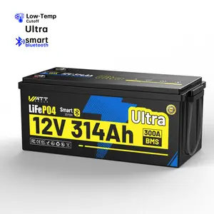 WattCycle 12V 314Ah Ultra Bluetooth LiFePO₄ Battery with 300A BMS Deep Cycles Batteries, Perfect for Energy, RV, Solar, Golf Cart，Trolling Motor