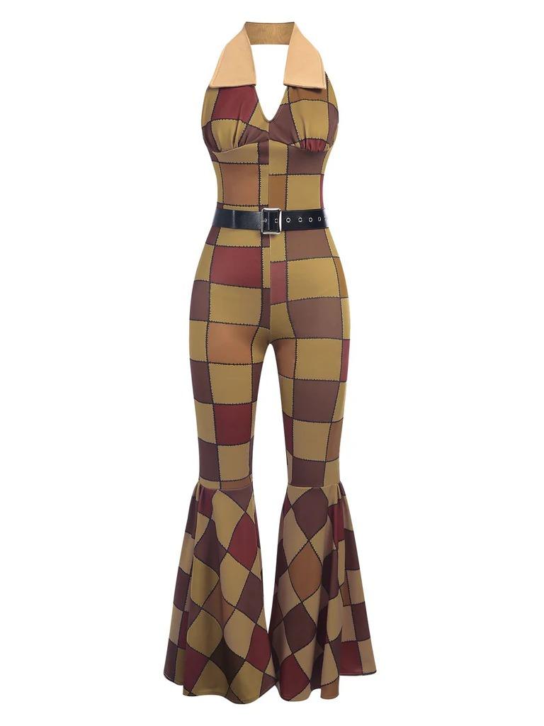 1970S GEOMETRIC PATTERN PATCHWORK HALTER JUMPSUIT Womenswear Overalls