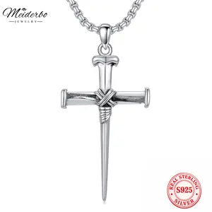 MEIDERBO  S925 sterling Silver Triple Cross Necklace  Pendant Jewelry Men's Gift Cuban Link Chain,Autumn New Arrivals,Graduation season gifts, birthday gifts,Jesus Faith Necklace