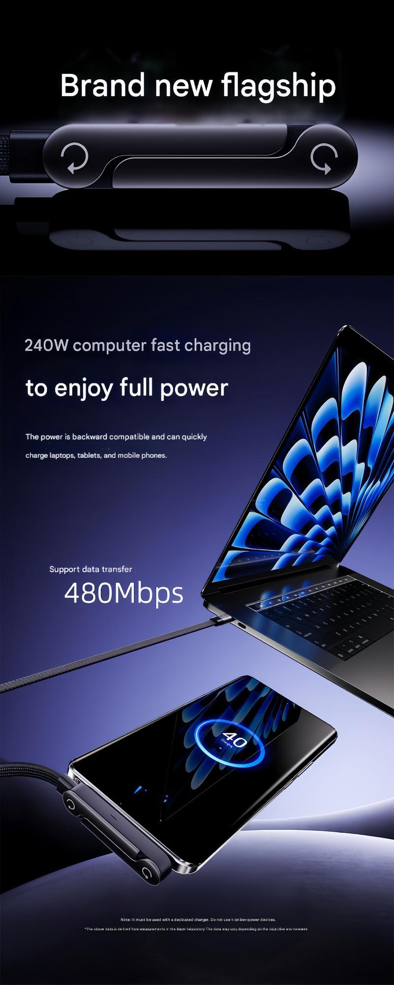 2-in-1 fast charging cable and phone stand Invisible charging cable and stand for the charger, 240-watt ultra-fast charging,suitable for gaming, office use, compatible with iPhone and Samsung  Double Type-C