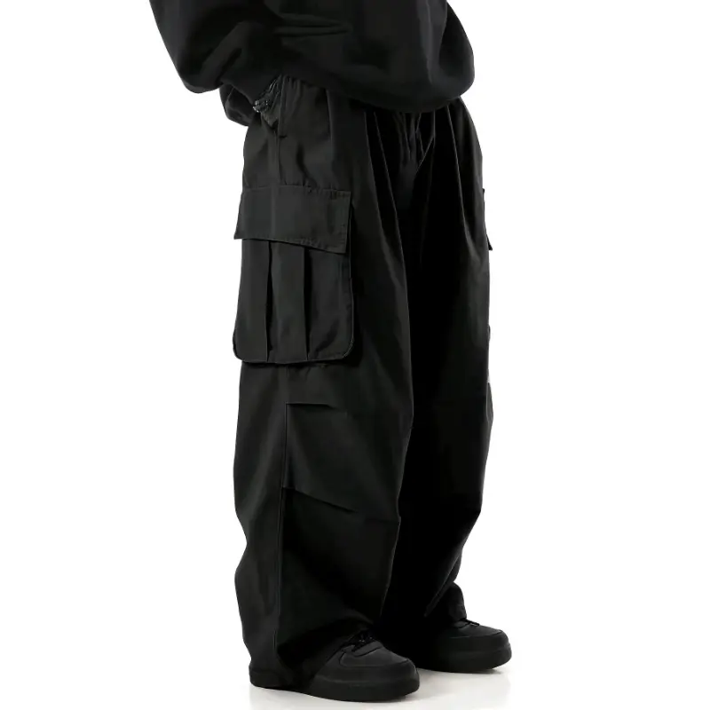 Solid Multi Flap Pockets Men's Straight Leg Cargo Pants, Loose Casual Outdoor Baggy Work Pants Streetwear