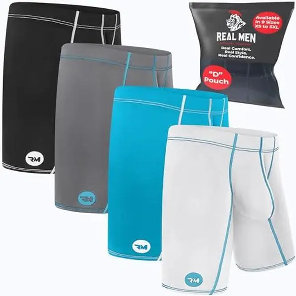 Men's Supportive Compression Athletic Boxer Briefs with Bulge-Enhancing Pouch, Black White Grey Cyan Sports Underwear for Ball Support, Mens Clothing