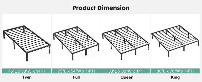 Black Full Size Metal Platform Bed Frame with Steel Slat Support, No Box Spring Needed, Easy Assembly, Modern Furniture