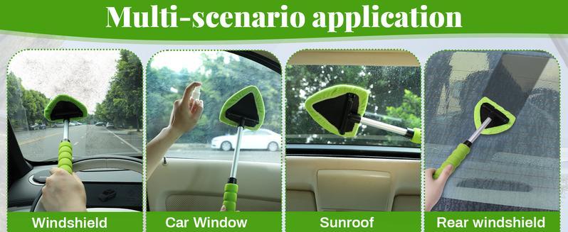 Windshield Cleaning Tool, Car Window Cleaner with Microfiber Pads, Auto Glass Cleaning Tool for Interior Windshield, Automotive Cleaning Accessories