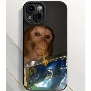 Monkey Sipping Caprisun Phone Case, Fall and Shockproof Phone Case in Summer, Full Side Protection for iPhone 15/14/13/12/11 Pro Max Phone Case