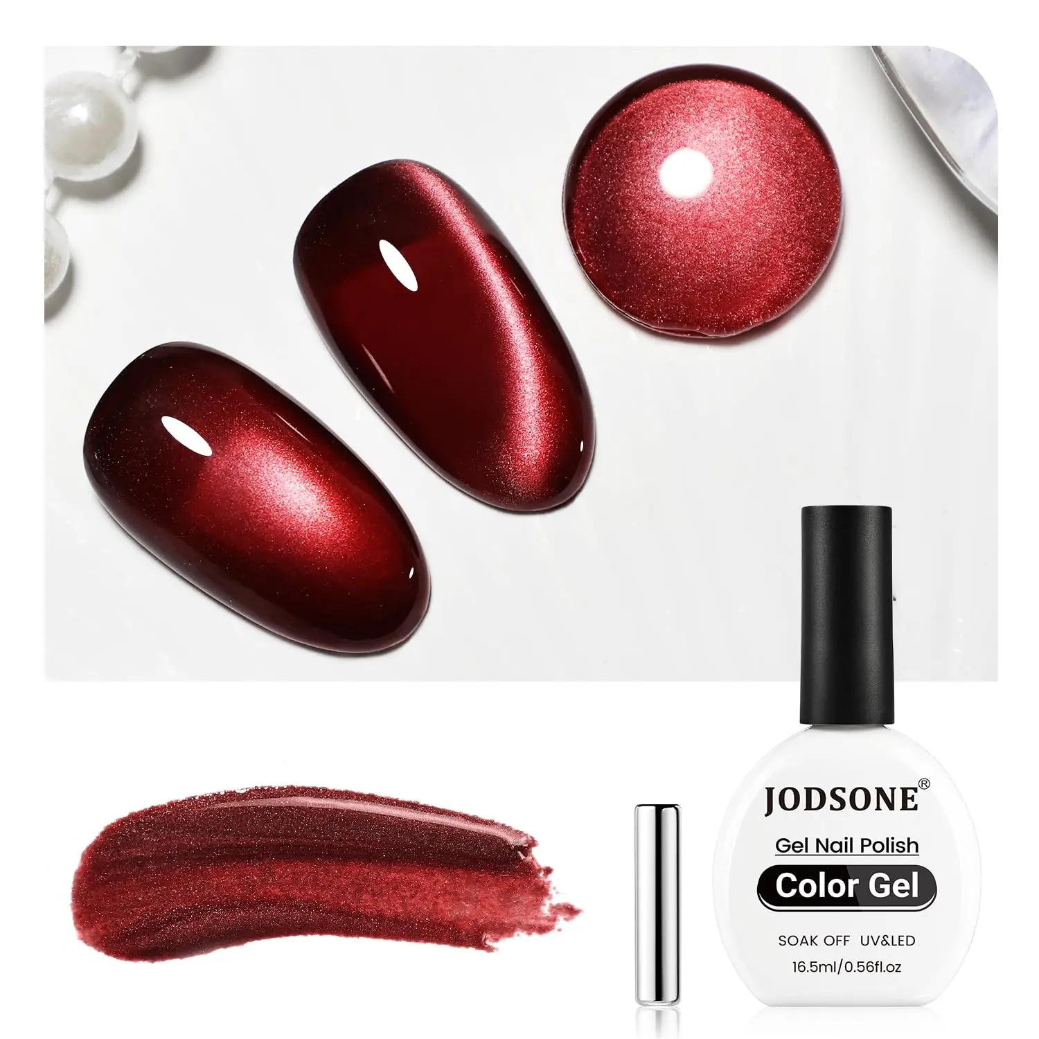 JODSONE 16.5ml Red Cat Eye Gel Nail Polish,Glitter Burgundy Red Cat Eye Magnetic Reflective Translucent Need U V Curing at Home Salon Design For beginners art