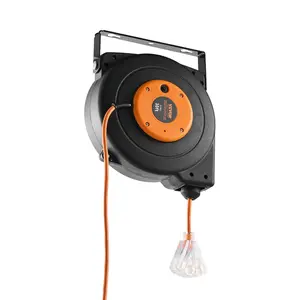VEVOR Retractable Extension Cord Reel 30 FT Heavy Duty 16AWG/3C SJTOW Power Cord with Lighted Triple Tap Outlet 10 Amp Circuit Breaker for Ceiling or Wall Mount Garage and Shop ETL Listed Waterproof Oil-Resistant