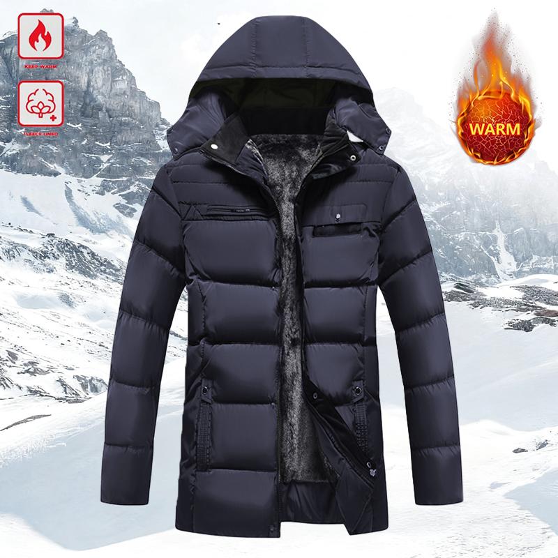 Men's Winter Long Cotton-Padded Fleece Hoodie – Warm Thick Cotton Jacket with Removable Hood and Zipper Front Closure; Perfect for Various Occasions Such as Hiking Trips and Daily Commutes; A Must-Have Versatile Piece for Men's Wardrobes