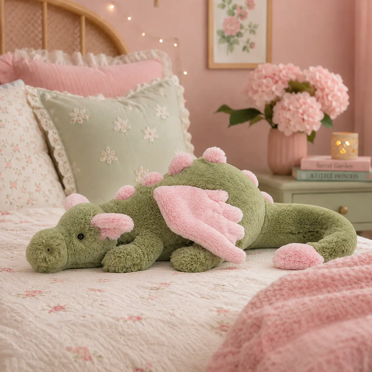 Jellycat Matcha Dragon  50cm Stuffed Animal – Long Soft Green Plush with Pink Wings, Tail Tip and Back Spikes for Cozy Room Deco