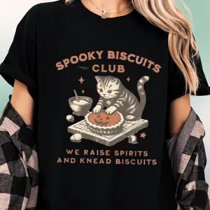 Spooky Biscuits Club Cat Shirt, Halloween Cat Pumpkin Shirt, Funny Cat Shirt Witch Cat Halloween Shirt, Spooky Cat Shirt