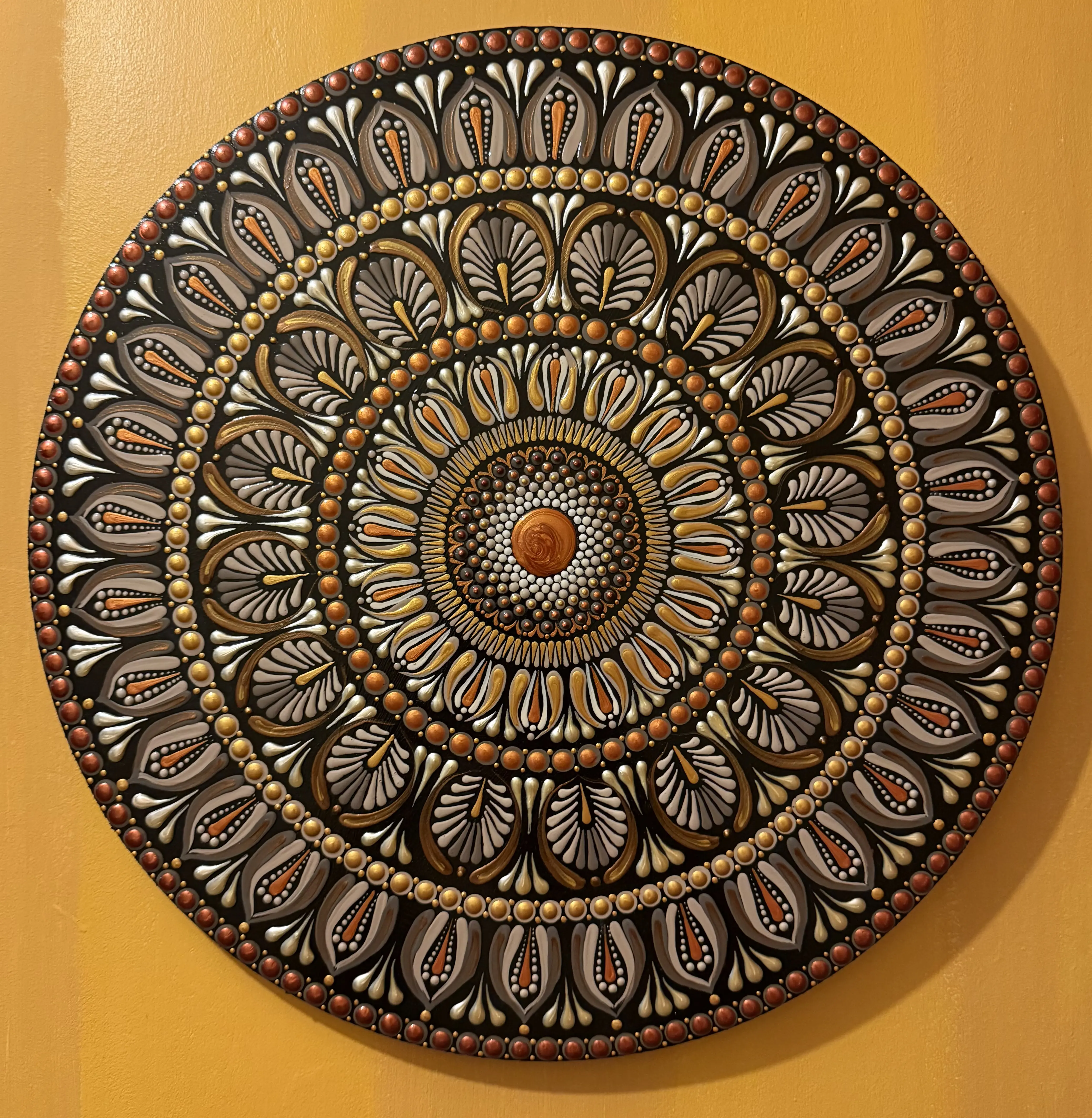 Hand painted wooden round mandala