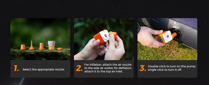 Portable Air Pump for Inflatables, 4.5kPa Ultra Powerful Mini Air Mattress Pump with Camping Light & Nozzles, 2400mAh Electric Rechargeable Air Pump for Camping, Pool Float, Vacuum Storage Bags