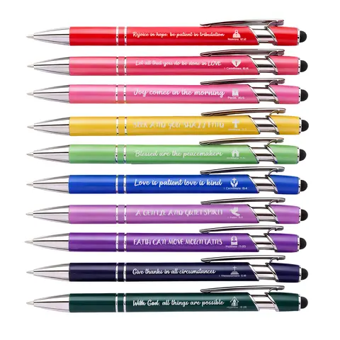 10/20 Pcs Bible Verse Ballpoint Pens with Stylus Tips, Smooth Black Ink, Inspirational Faith Gifts for Women, Cute Office Stationery for Nurses, Church Supplies