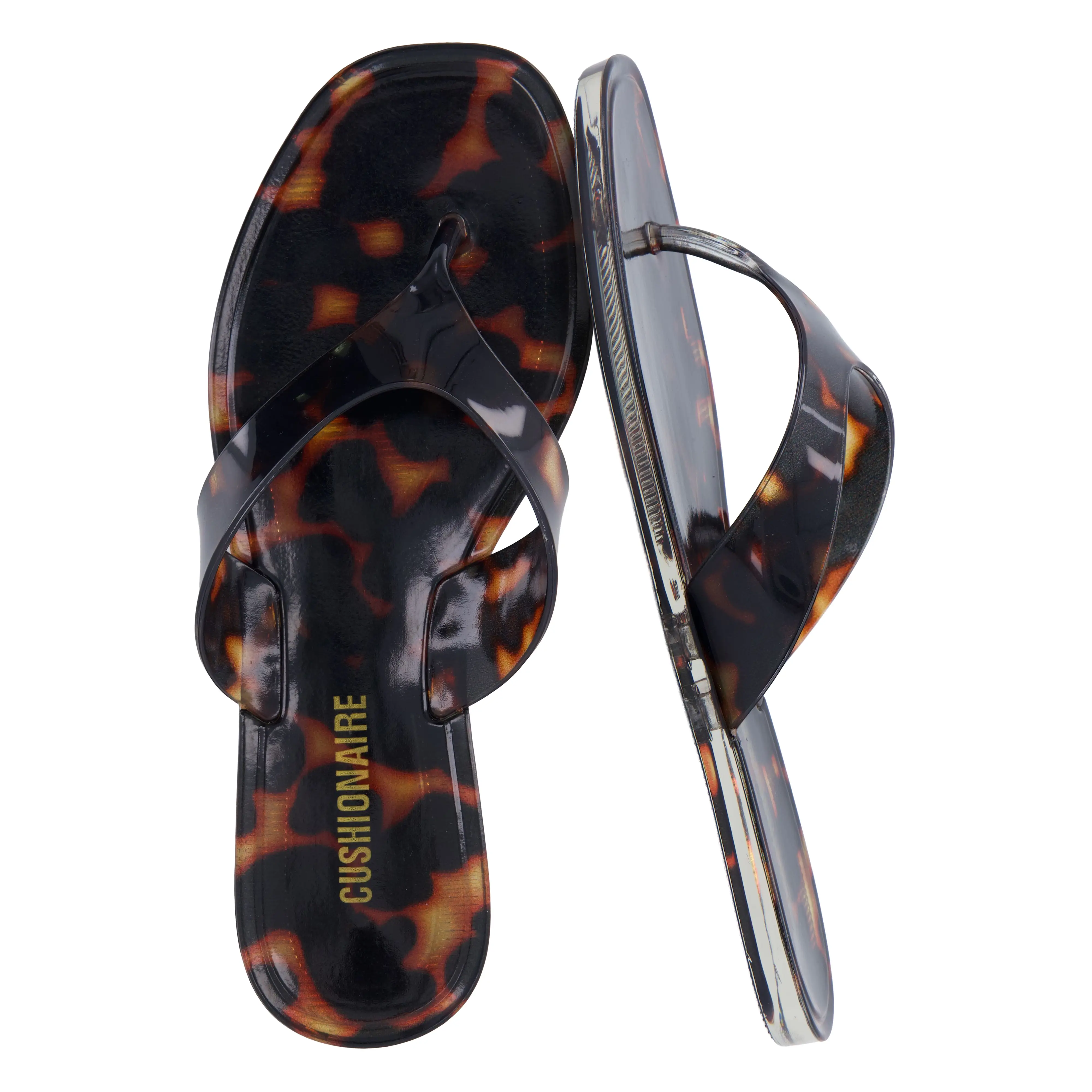Cushionaire Tropic Thong Jelly Flip Flops for Women with Square Toe and Wide Strap Design | Comfortable Lightweight Women's Thong Sandals for Summer
