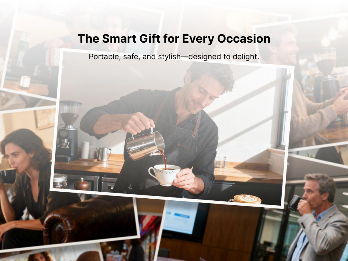 FEPPO Self-Heating Coffee Mug Warmer, 17oz Smart Temperature-Controlled Coffee Mug with Titanium Coating, Real-Time Digital Display, Built-in 2600mAh Battery with Charging Base, Great Gift for Women / Men