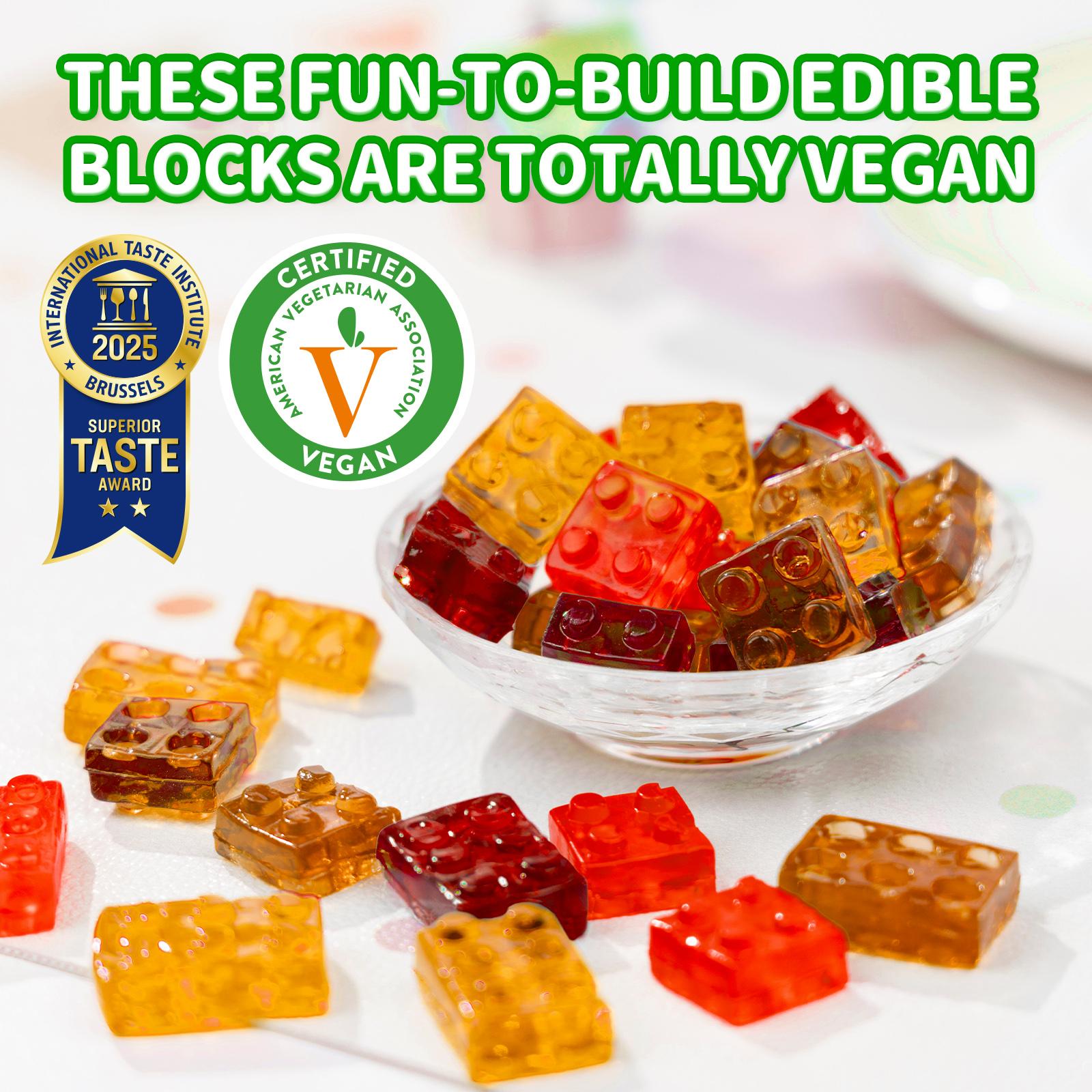 Amos Vegan Gummy Blocks - Watermelon, mango, pineapple and strawberry Flavors - 4D  Gummy Building Kit - 6 Resealable Packs - 8.47oz Total - Fun Healthy Snack