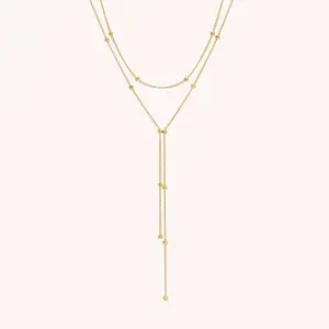 Beaded Double Chain Lariat Necklace