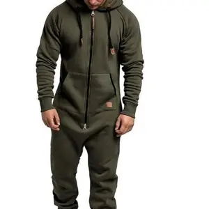 Men's hooded wool jumpsuit - color blocked, casual and comfortable, fashionable one-piece men's workwear