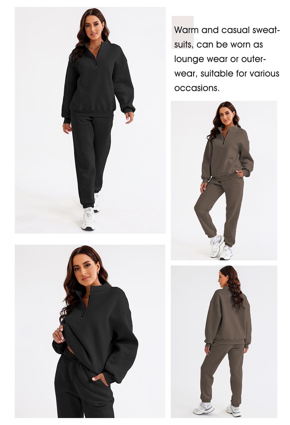 Aleumdr Women 2 Piece Outfits Sweatsuit Oversized Half Zip Pullover Long Sleeve Sweatshirt Jogger Pants Set with Pockets Casual Basic