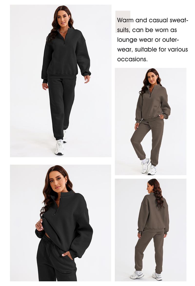 Aleumdr Women 2 Piece Outfits Sweatsuit Oversized Half Zip Pullover Long Sleeve Sweatshirt Jogger Pants Set with Pockets Casual Basic