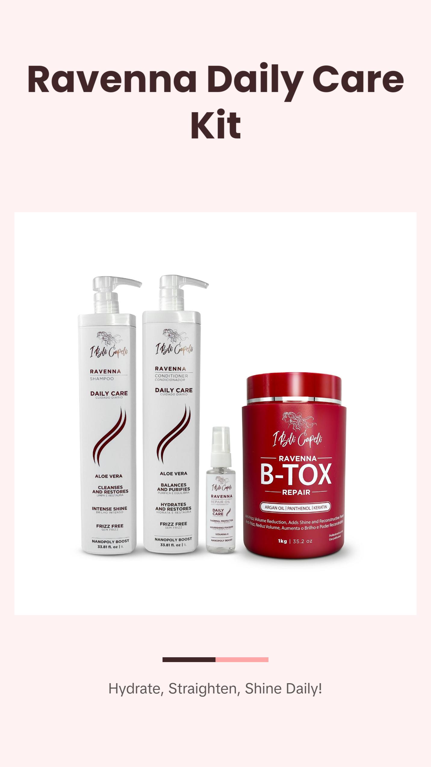 I BELLI CAPELLI Ravenna Daily Care + B-tox Repair Kit Hydration Straightening Intense Shine Conditioner Argan Oil Repairing Gentle Moisturizing Shampoo and B-tox Repair Mask for Radiant Hair Foam
