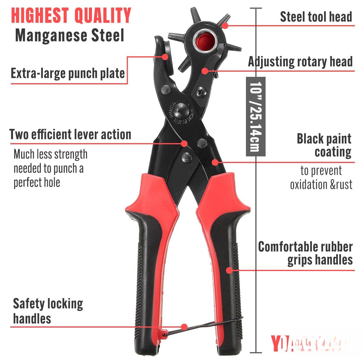 THE WELL KEPT Leather Hole Punch Tool Set Professional Puncher for Belt Saddle Collars Watch Strap Shoe Fabric Paper Craft Projects Easily Punches Round Holes