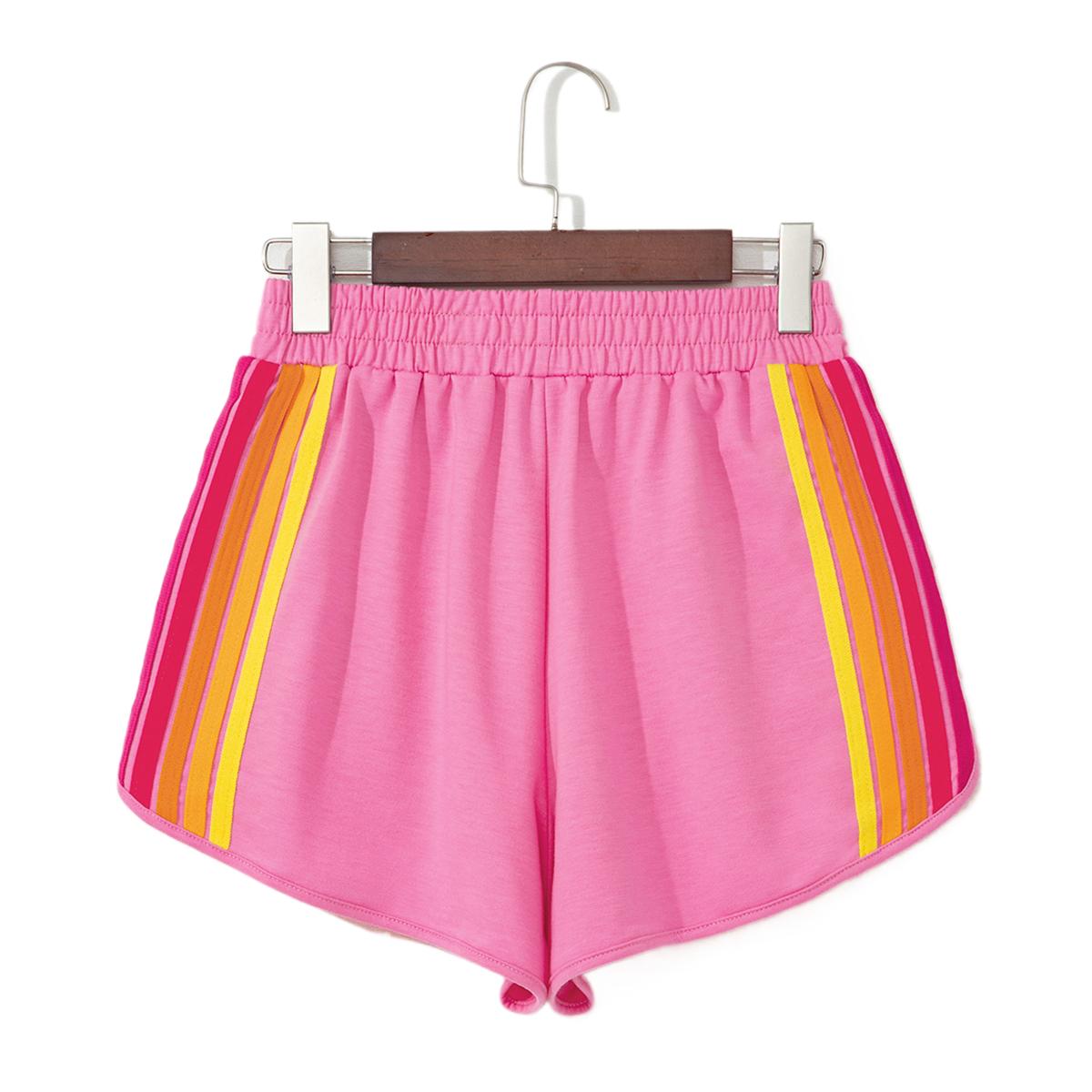 Znacicc Women's  Striped Accent Pullover and Shorts Two Piece Casual  Winteroutfit Set for Comfortable Daily Wear - Clothing, Lounge wear Cute Chic Long Sleeve Crewneck High Waist Womenswear Fitted