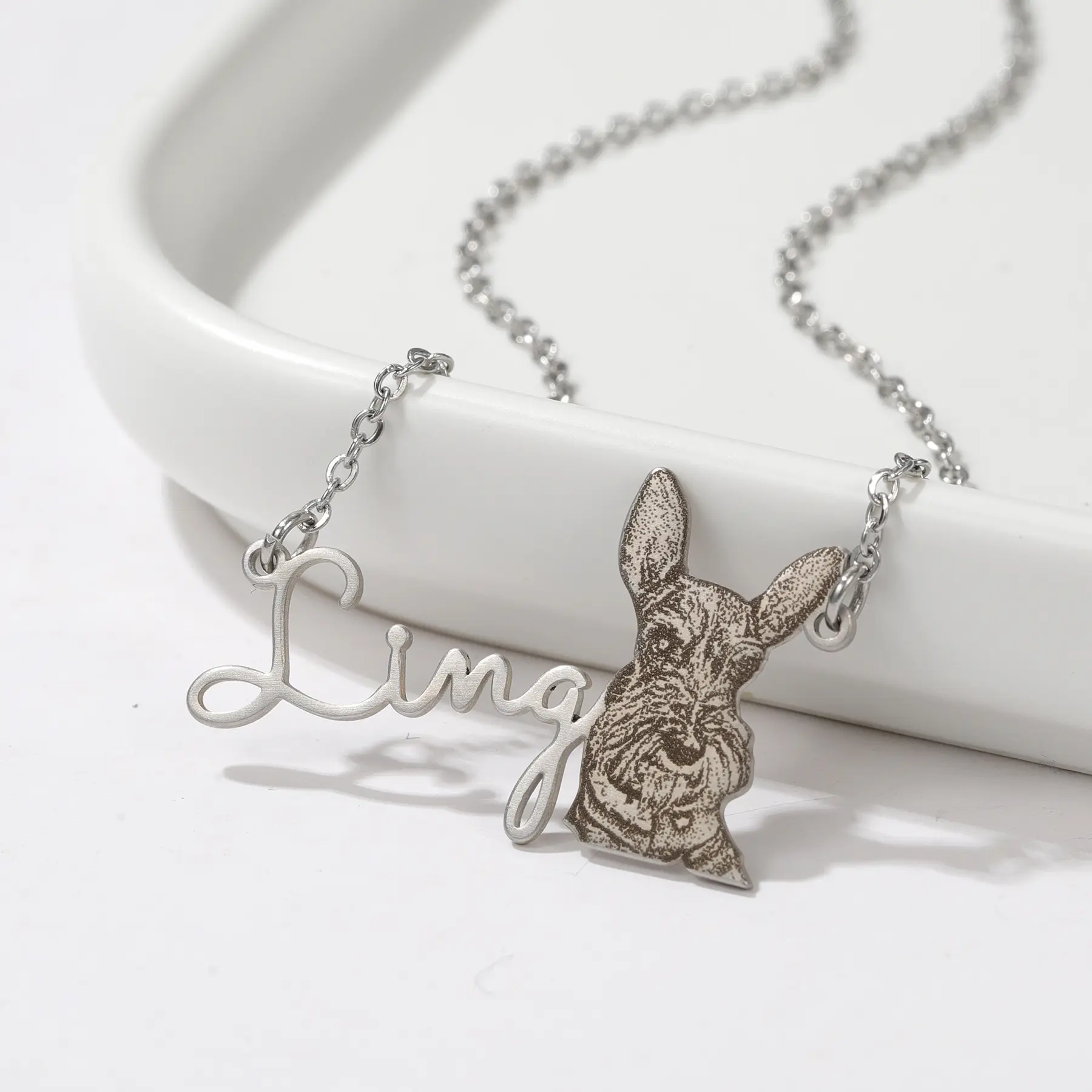 Personalized Pet Photo Necklace,Custom Pet Name Necklace,Pet Portrait Pendant,Engrave Pet Picture Jewelry,Pet Memorial Keepsake,