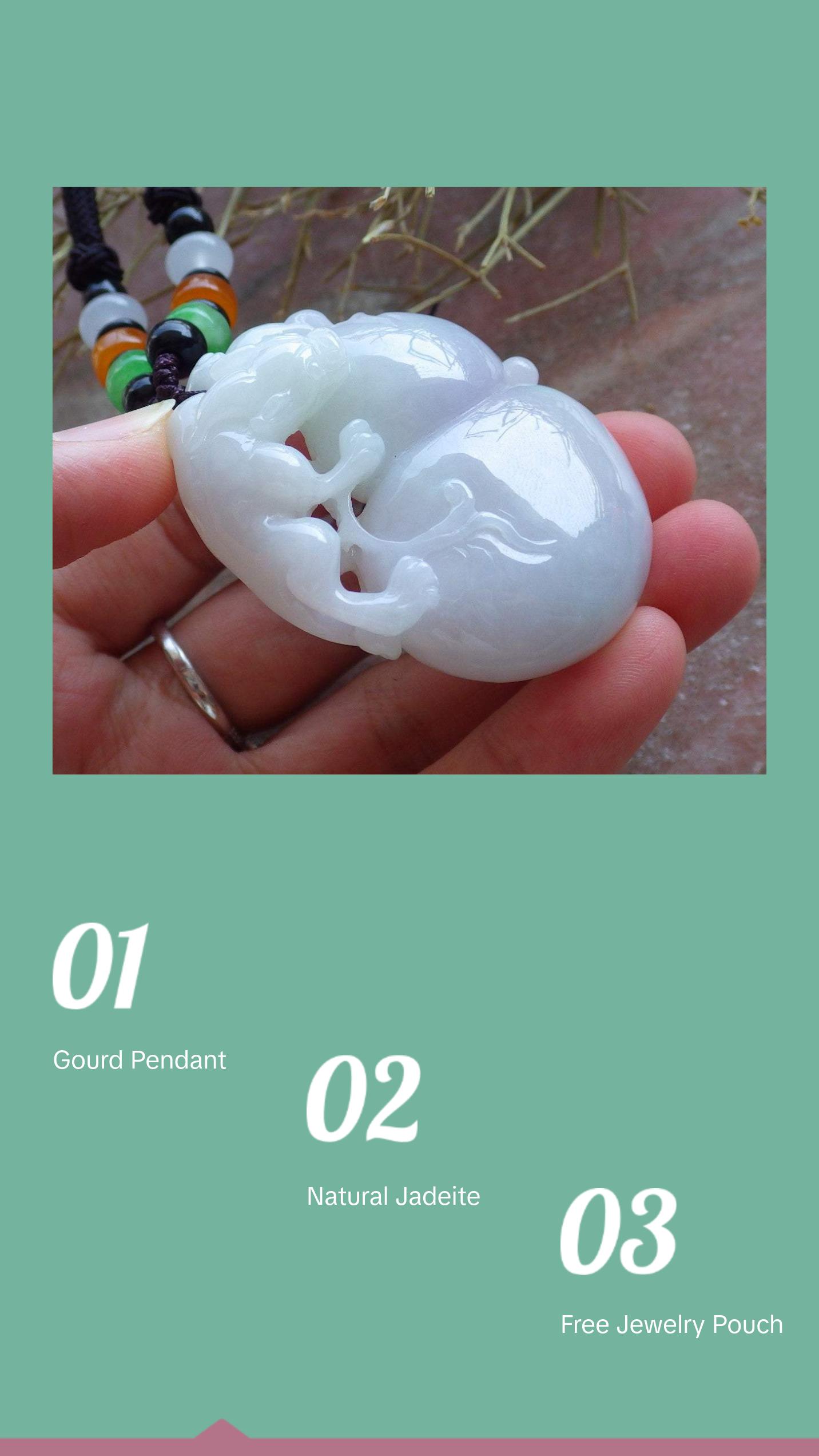 Certified Hand Carved Natural Lavender Green Burma A Jade jadeite Dragon Pi Xiu Gourd Pendant Necklace