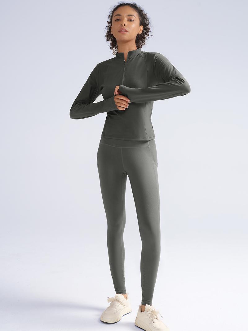 CHRLEISURE Women's Suit Workout Set Yoga Outfit Activewear for Daily Wear with Long Sleeve Top & High-Waisted Leggings