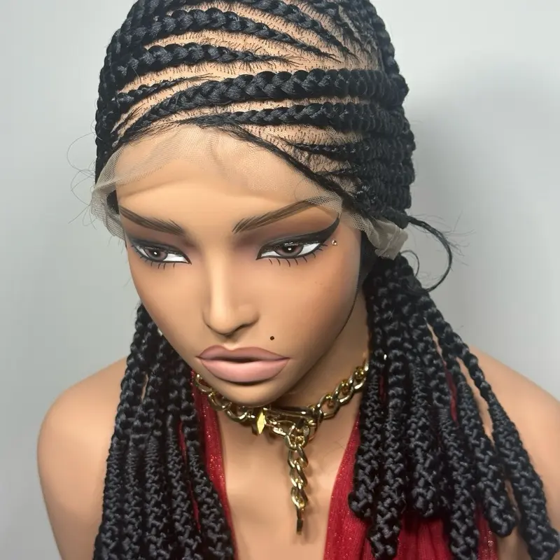 Synthetic Cornrow Wig with Zig-Zag Braids, Glueless Full Lace Design for Protective Braids Hairstyles, Unisex Everyday Wear, Synthetic Wig, Protective Hairstyles, Easy To Wear, Cornrow Zig Braids