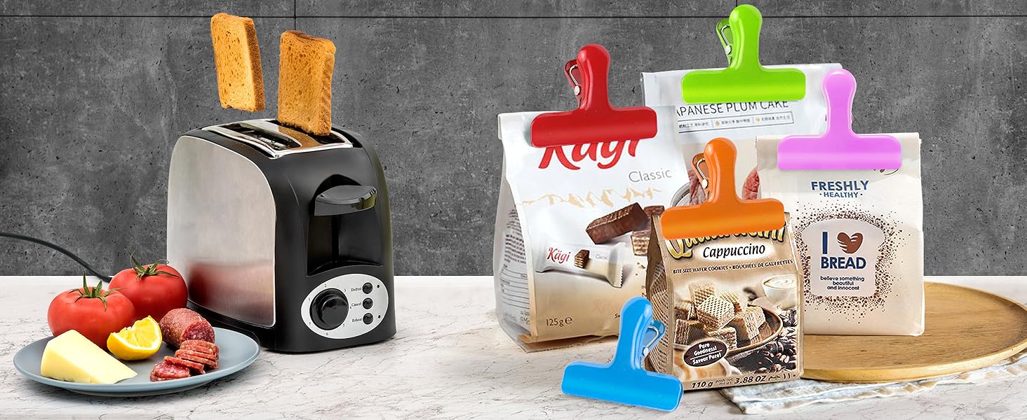 Chip Clips 10 Pack 3 Inches Wide Metal Bag Clips for Bread & Food Packages Heavy Duty Air Tight Seal Kitchen Clamps and Paper Clamps Chip Clips 10 Pack 3 Inches Wide Metal Bag Clips for Bread & Food Packages Heavy Duty Air Tight Seal Kitchen Clamps and Paper Clamps