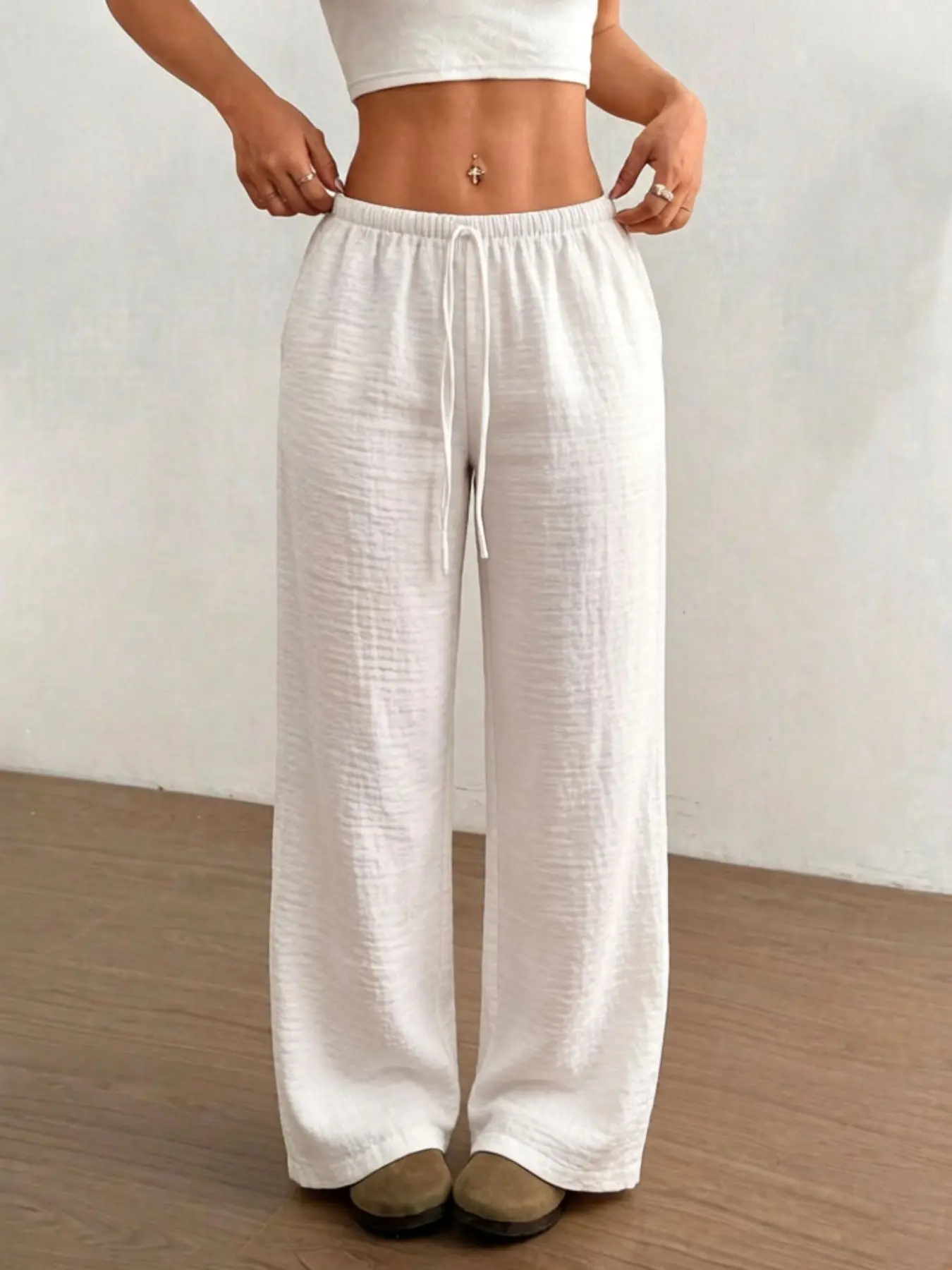 Drawstring Waist Adjustable Wide Leg Oversized Pants - High Waist Loose Fit Trousers, Coquette Aesthetic Casual Bottoms, 4 Colors Available, Summer Vacation Loungewear, Viral Trendy Women's Fashion