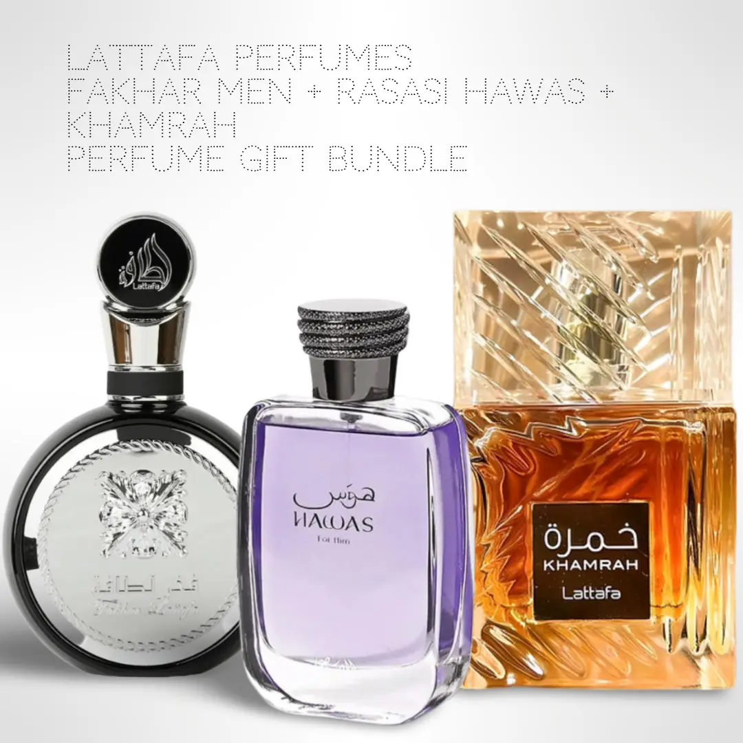 Lattafa Fakhar + Khamrah + Hawas Men's Long Lasting Colognes Value Gift Bundle - 100ml (3.4 Fl oz) Premium Arabian Perfumes EDP Spray, Fresh Versatile Niche Fragrance