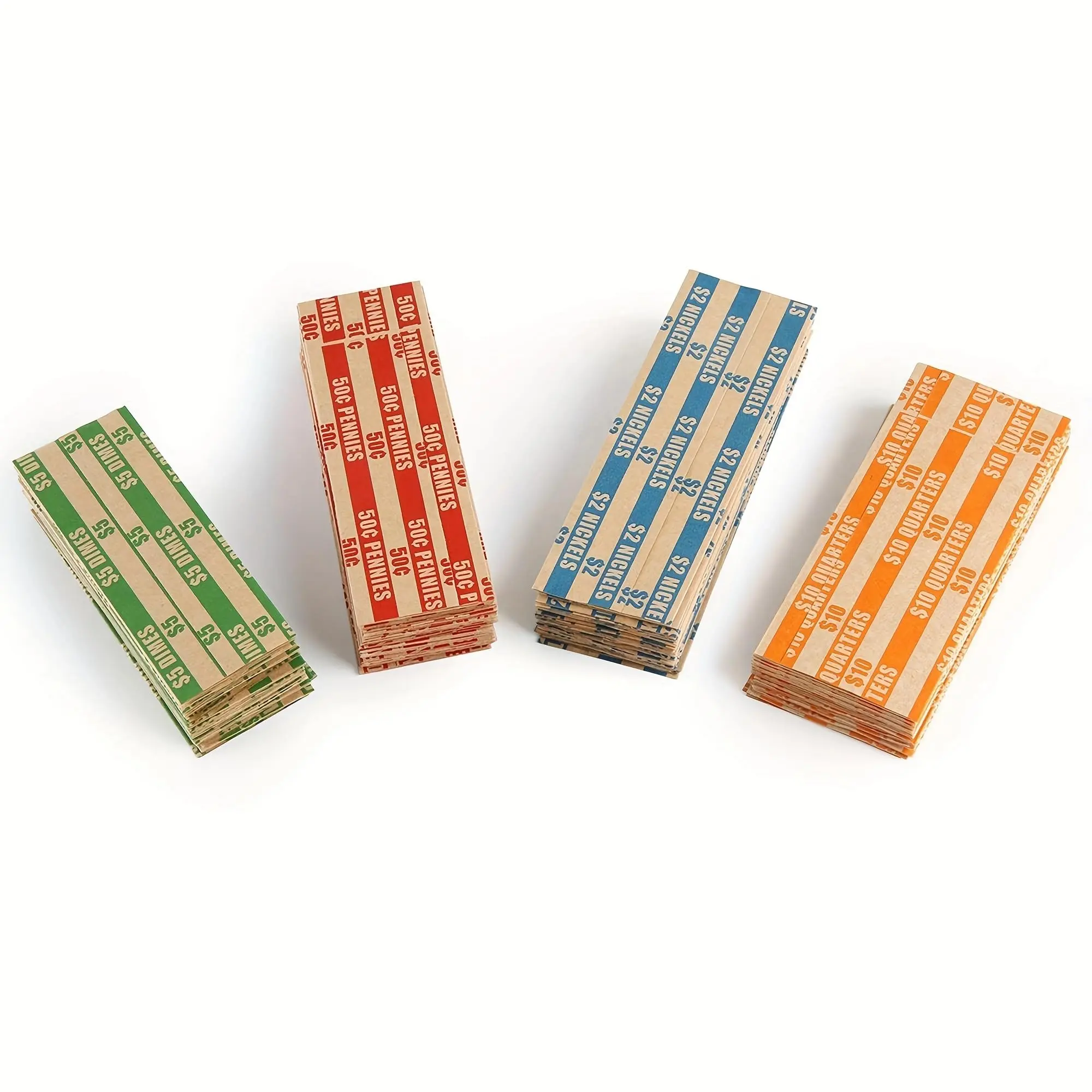 L LIKED Burst-Proof Assorted Set Flat Striped Coin Wrappers, 500-Count Bundle with 125 of Each Type for Accounting & Office Supplies,back to school haul,college school supplies,back to school shopping