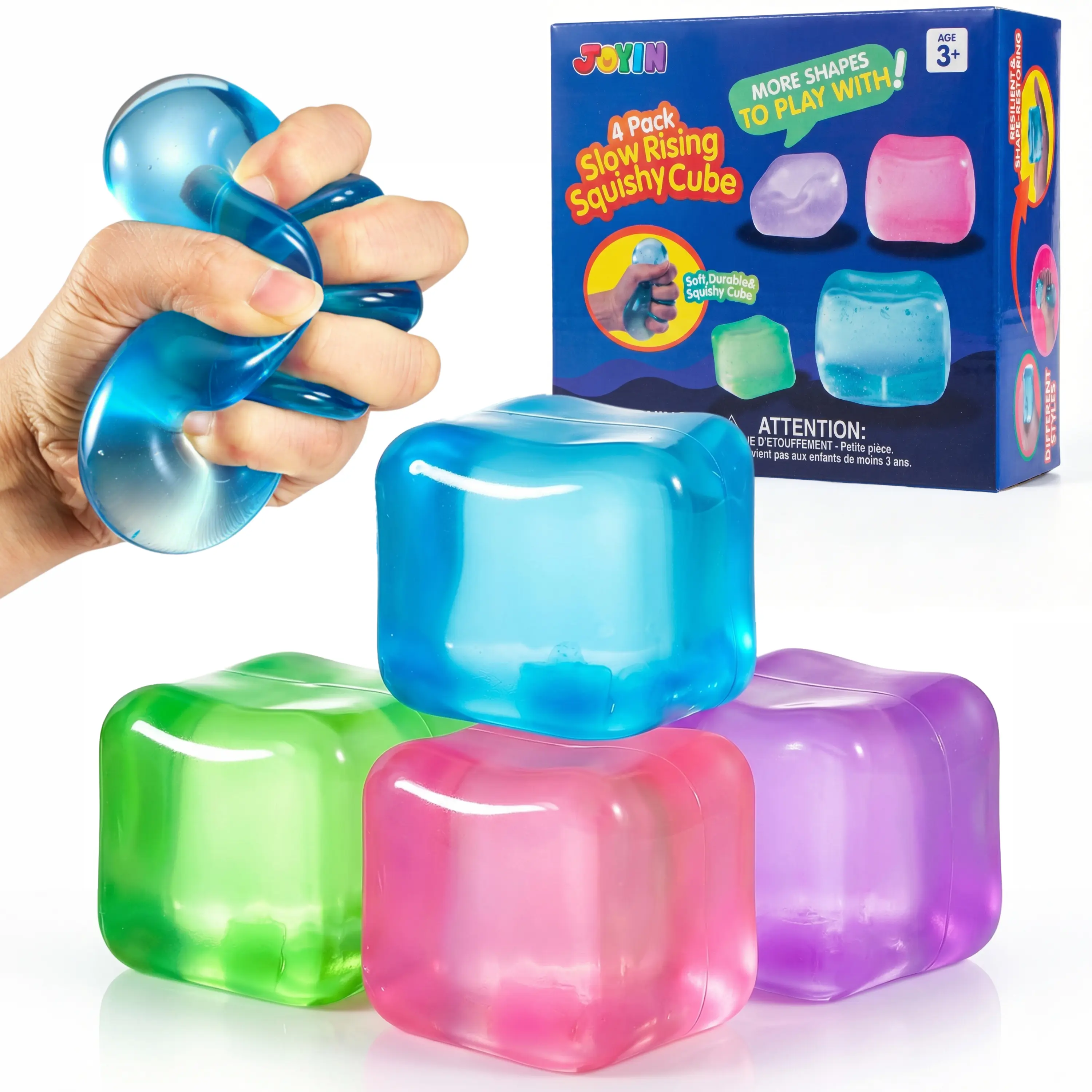 JOYIN 4-Pack 2'' High Density Stress Cube Fidget Toys, Slow Rising Sensory Squishies Toys for Kids, Cool Gifts for Kids, Party Favors with Selectable Candy/Jelly/Swirl Colors & Quick Rebound Option