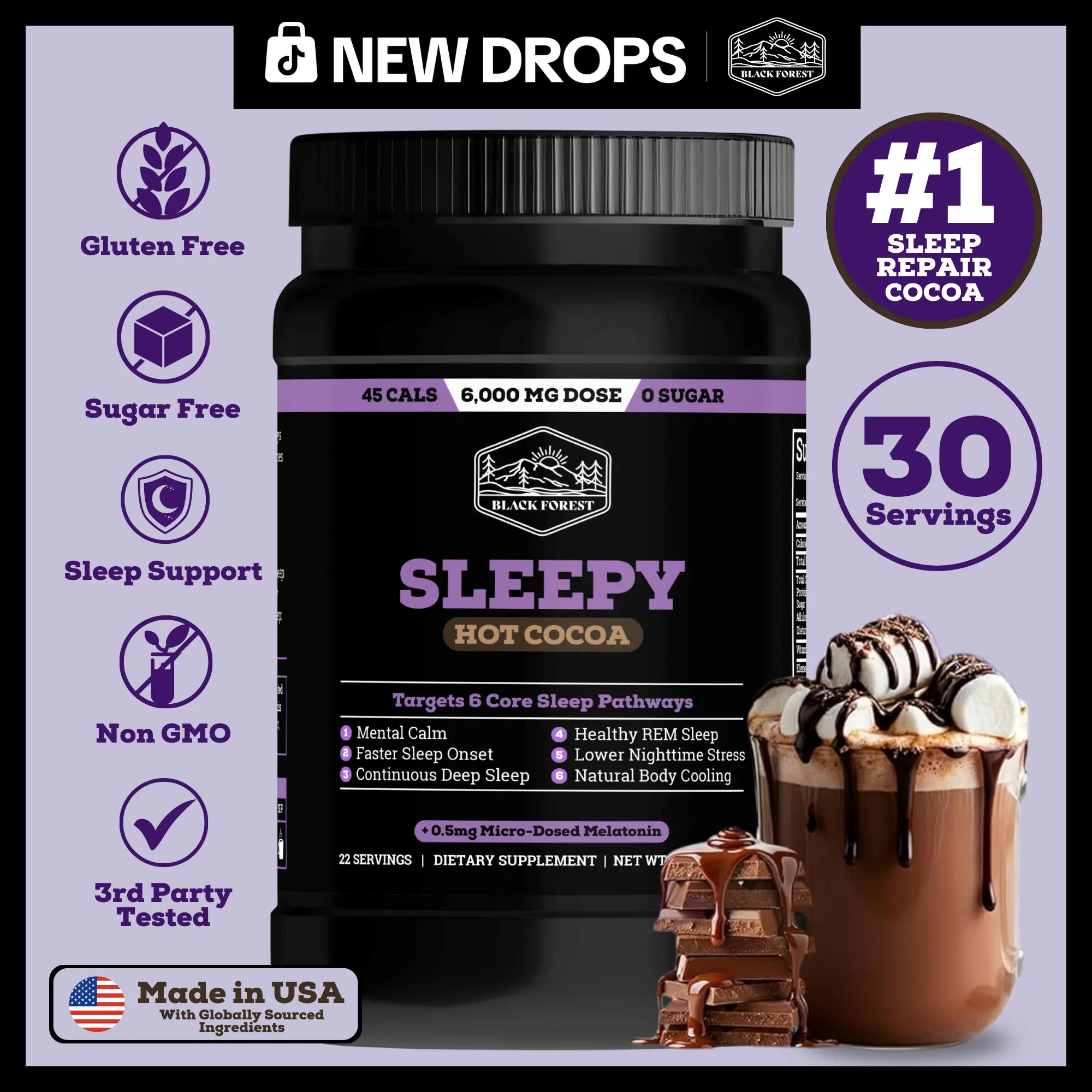 Black Forest Sleepy Hot Cocoa - Magnesium & Glycine Sleep Support ...