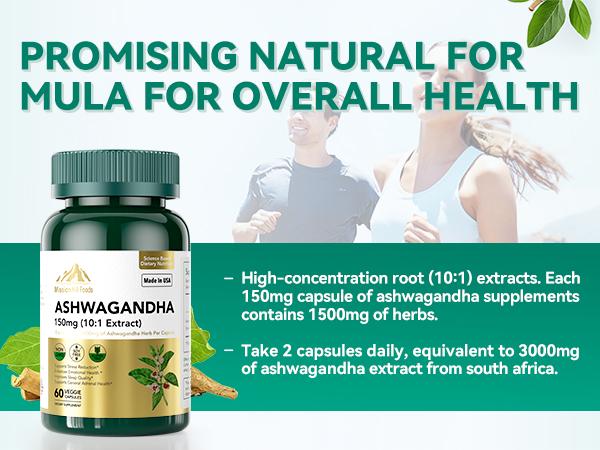 Ashwagandha Supplements with 150 mg of Extract(1500mg Herbs) for Energy Support Occasional Sleeplessness, Organic Ashwagandha Capsules for Men & Women
