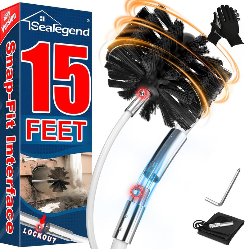 15 Feet Dryer Vent Cleaner Kit/Lint Remover/Upgraded Flexible Quick-Snap Brush with Drill Attachment/Fireplace Chimney Brushes for Easy to Clean/Cleaning Tool Use with or Without Power Drill