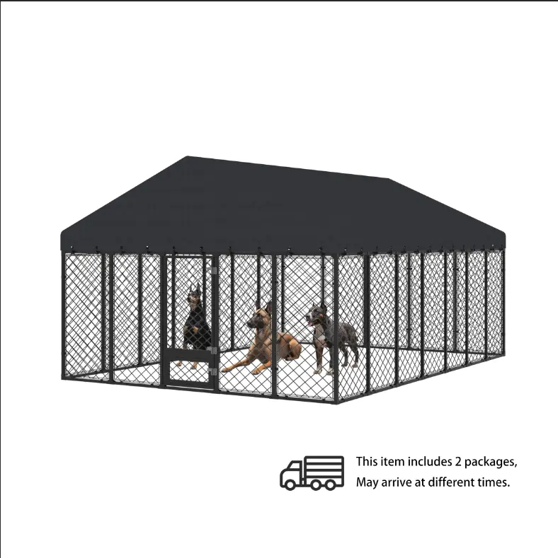 [Deals For You Days] Large Size Walk-In Wire Mesh Outdoor Dog Kennel, Anti-Rust Steel Enclosure with Secure Double Locks, UV-Resistant Waterproof Roof Cover, Weatherproofing for Large Dogs (2-3 Packages Delivery) tiktokshopspringglowup,summervibe