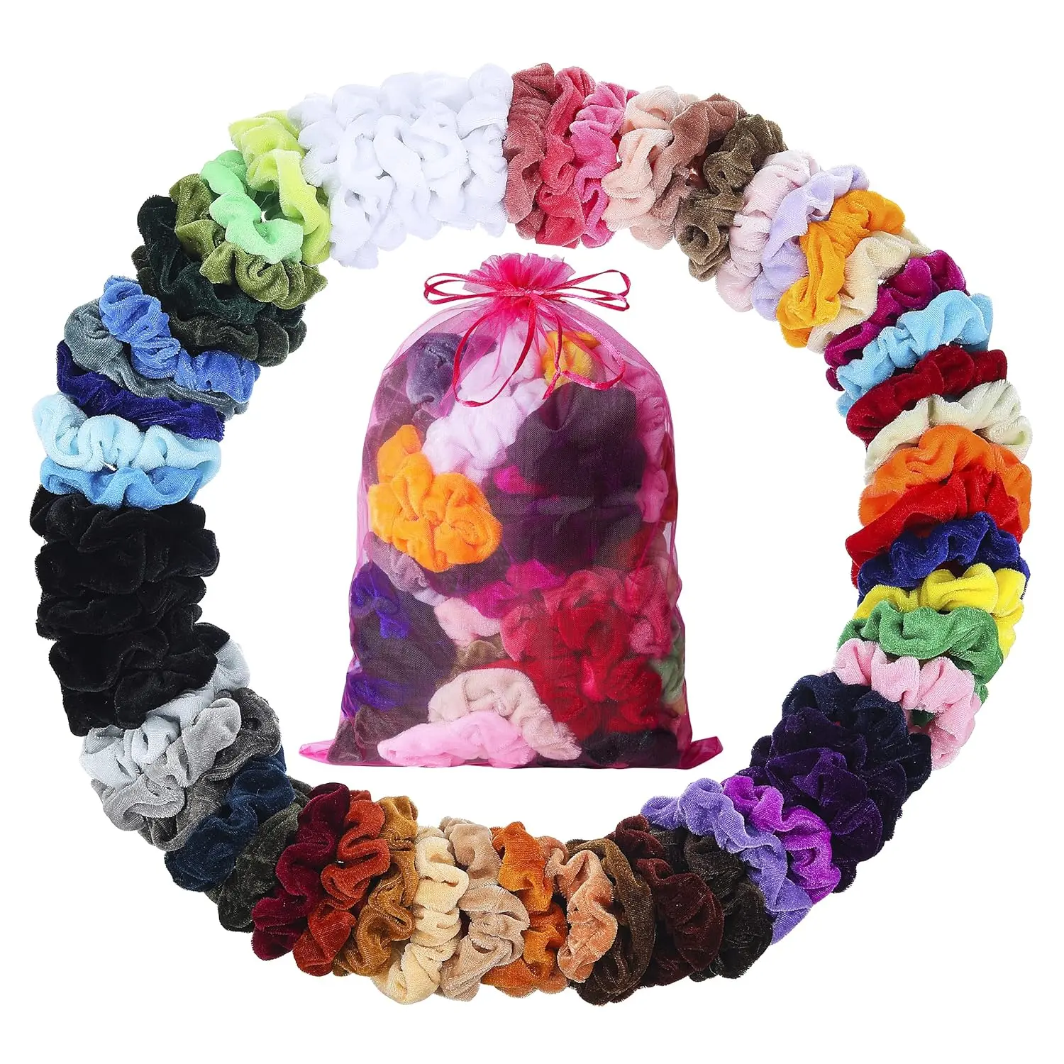 60 Pack Velvet Hair Scrunchies for Women's Hair,  Velvet Scrunchies for Girls Hair Ties No Damage Bulk Sccrunchie Hair Bands Scrunchy Ponytail Holders for Thick, Curly, Thin, and Fine Hair