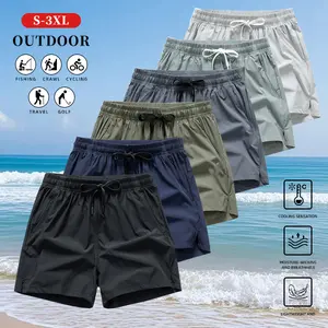 Men's Zipper Pocket Sports Shorts Regular Fit Casual Drawstring Waist for All Seasons Outdoor Wear Versatile Men's Bottoms Menswear Tropical Plain Beige zipper shorts