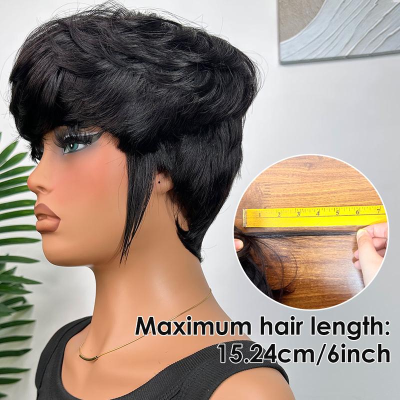 ShowRealHair Bowl Cut Wig for Women - 6 Inch Short, Wavy & Fluffy Layered Pixie Cut Style with Fringe, Perfect for Daily Wear and Fashion