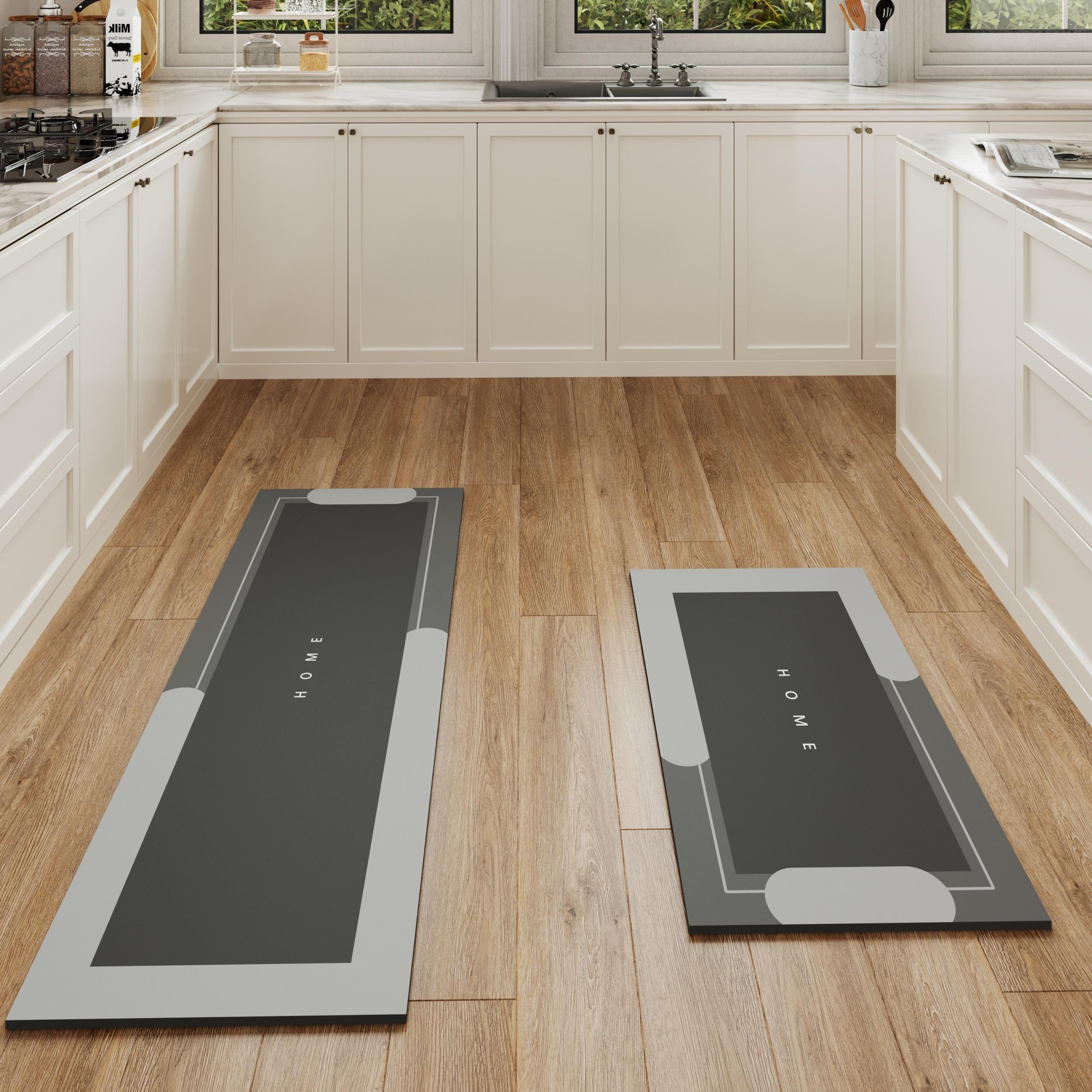Kitchen Rug 2-Piece Set: Absorbent, Anti-Slip, Stain-Resistant Long Runner Mat, Floor Anti-Slip Mat, Home Decor. Suitable For Anti-Slip Areas Such As The Living Room, Bedroom, Bathroom Entrance, Sink, And Laundry Room.