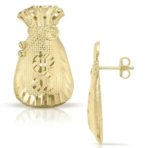 Dollar Bill Earrings 14k Gold Plated Moneybag Dollar Sign Stud Earrings Push Money 100 Dollar Bill Earrings for Men Lucky Symbol Gift Hip Hop Style Jewelry