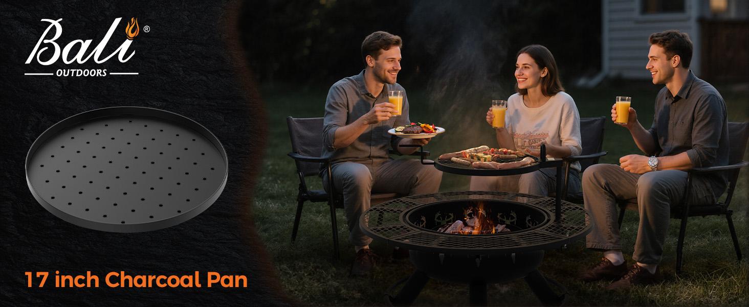 BALI OUTDOORS 17" Charcoal Pan for 40'' Ring Fire Pit BBQ Grill Charcoal Tray Round Cast Iron Heavy Duty Black TikTokShopBlackFriday
