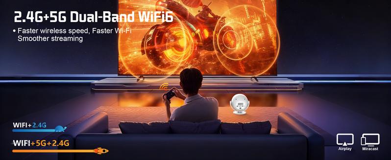 XBJ Portable Projector with WiFi 5G & Bluetooth, HD Home Video Projector for Outdoor Movies, 200" Screen with Built-in Speaker, Support 360° Correction Audio projector 4k projector for bedroom projectors